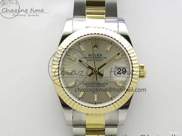 MiroTime 0506 Datejust 31mm 278273 SS YG BP Maker Best Edition Silver Sticks Markers Dial on SS YG Oyster Bracelet QuickDry 2712